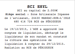 parution legale liquidation sci